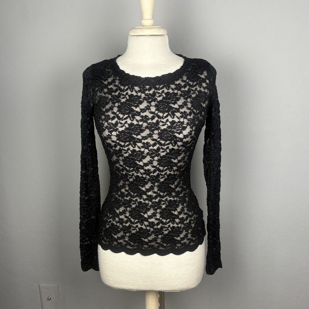 Forever 21 Top Womens M Black Lace Sheer Whimsigoth Fairy Coquette Balletcore